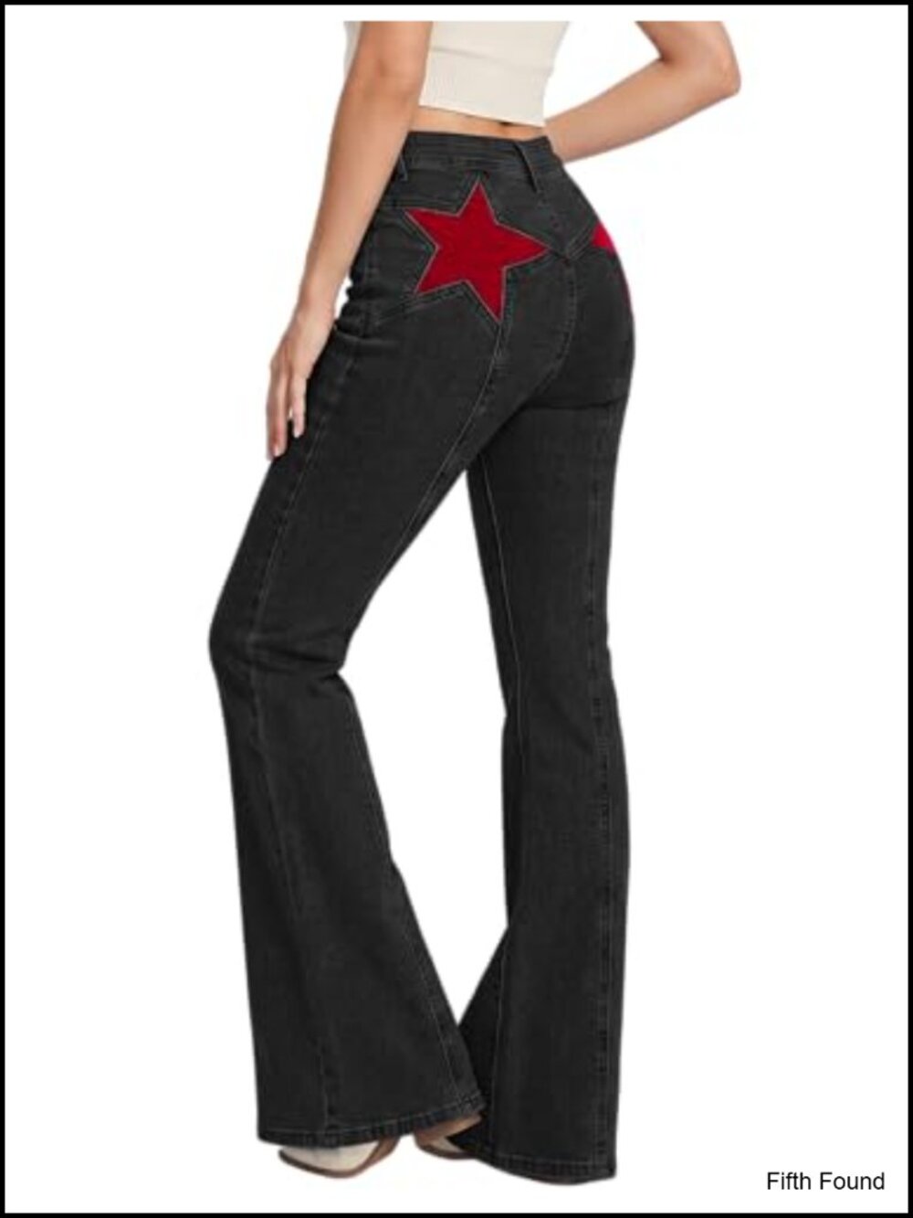 High Waisted Flare Jeans with Star Patches Y2K Denim Pants